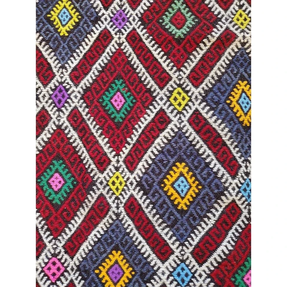 VTG Turkish Kilim Rug 42in x30'in Hand Woven Goat Hair Antolian Cicim Ta…